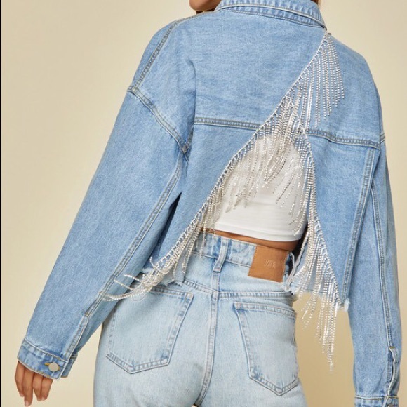 NWT Andree By Unit Bring Rhinestone Denim Jacket - Picture 3 of 12